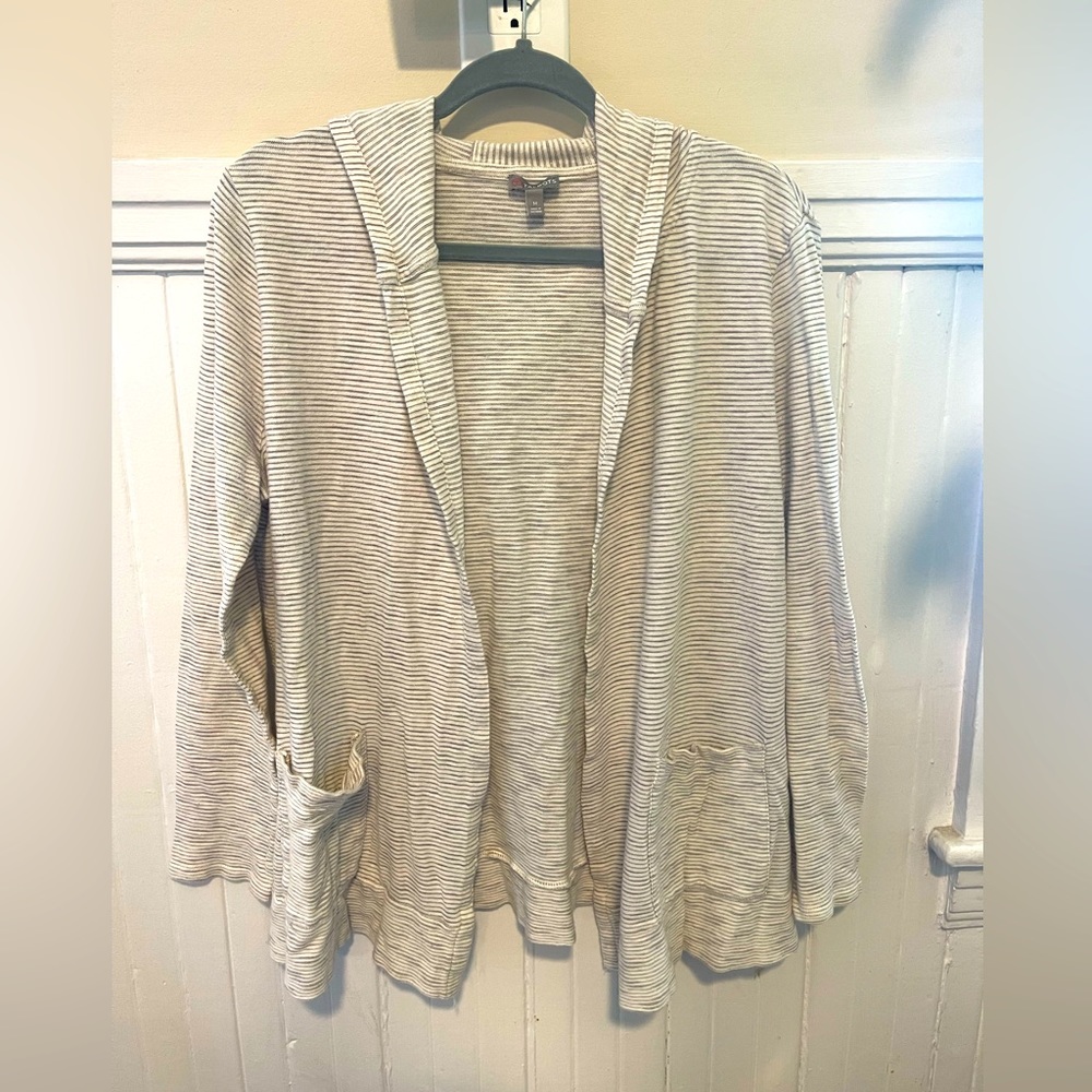 Talbots light weight cardigan w/ hood and pockets. Light grey/off white color - Picture 1 of 5